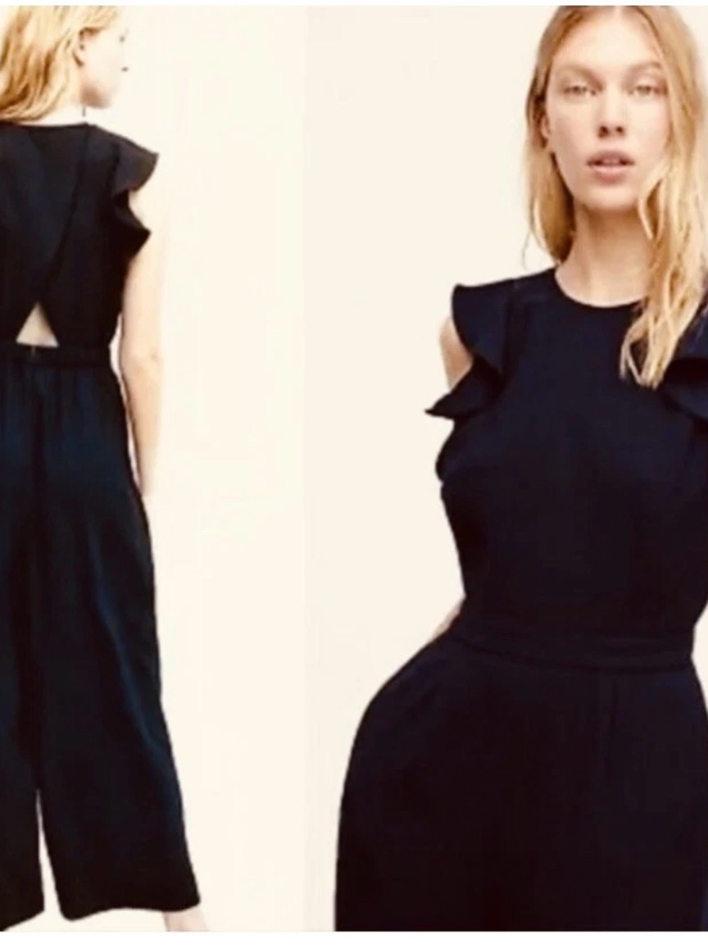 J. Crew Black Ruffle-Sleeve Wide-Leg Jumpsuit- NWT